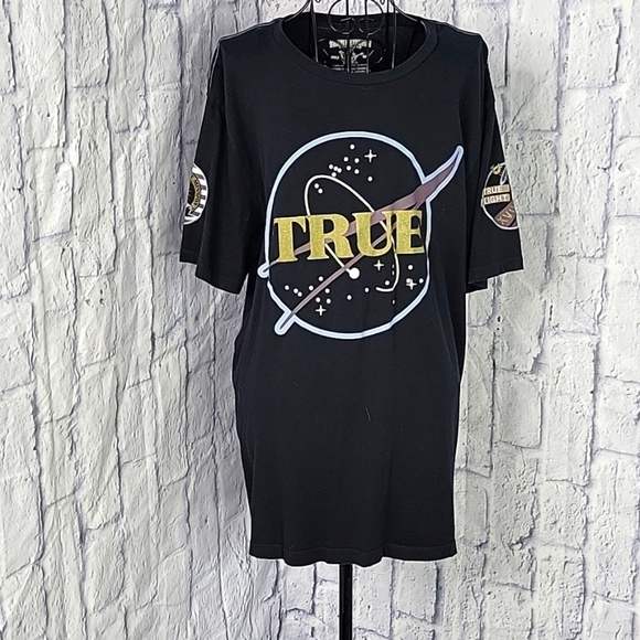 TRUE RELIGION Black Flight Mission Nasa T Shirt Large - Picture 1 of 8